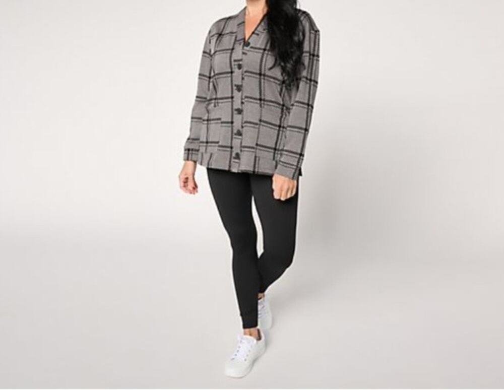 Cuddl Duds Size 1X Charcoal Plaid Comfortwear Cardigan Lounge Set A698456 NWOT